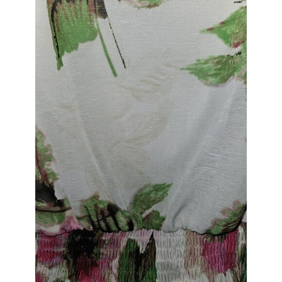 Elle White Green Pink Floral Ruffle Mesh Sleeveless Sheer Blouse Top Women Large - Picture 3 of 6